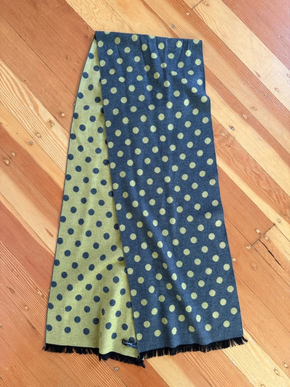 Chelsey‎ by Joseph Green Grey Polka Dot Reversible 100% Silk Scarf